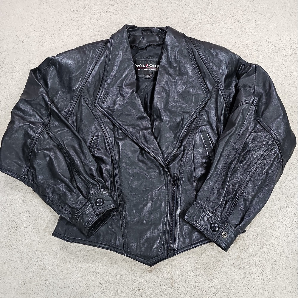 Vintage 80s Women's WILSONS LEATHER Cropped Motorcycle Jacket Size Medium